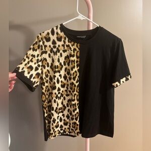 SHEIN Leopard and Black Short Sleeve Tee